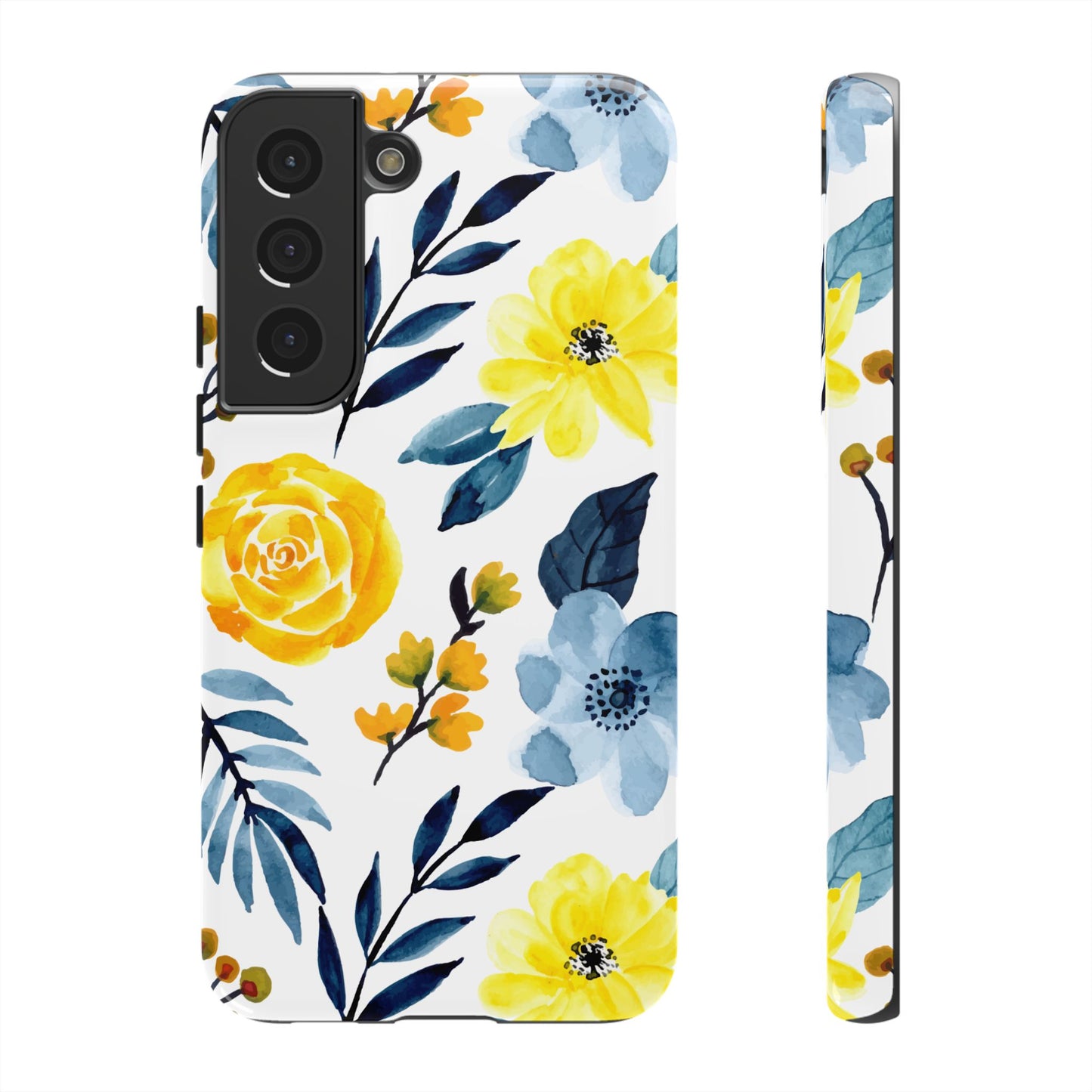 Golden Yellow & Sky Blue Floral – Watercolor Botanical Samsung Galaxy Case