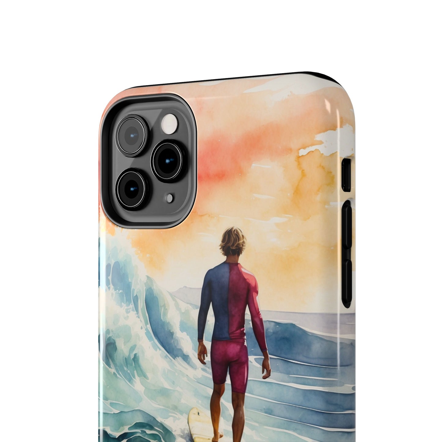 Surfer’s Sunset Wave iPhone Case – Vibrant Watercolor Design