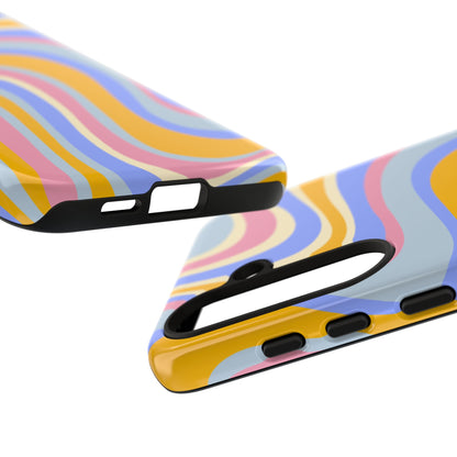 Groovy Pastel Waves Samsung Galaxy Case – 70s-Inspired Design with Dual-Layer Protection