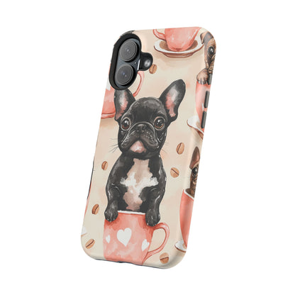 French Bulldogs in Coffee Cup MagSafe iPhone Case – Cute Dog Art, Shockproof & Slim Design