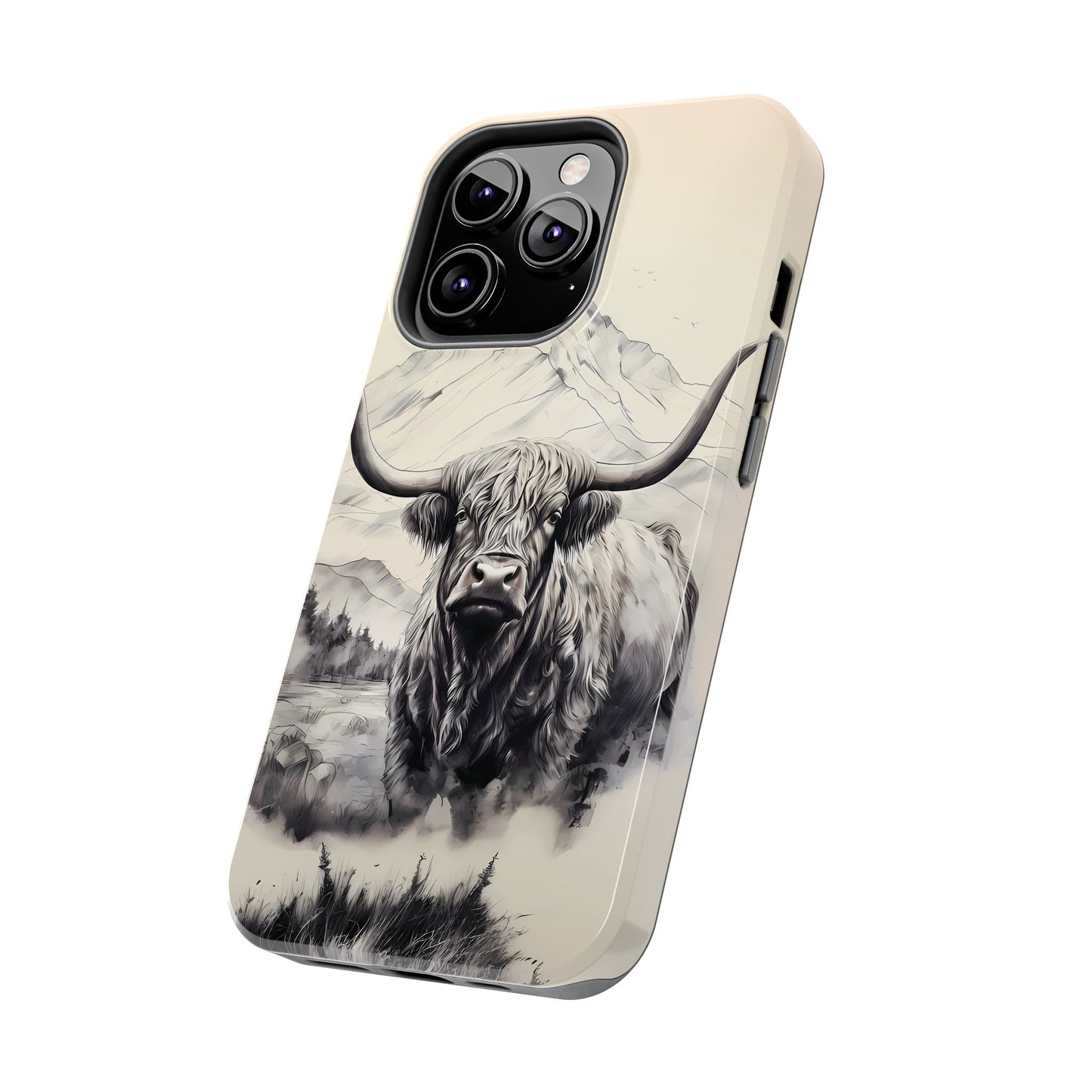 Highland Cow with Majestic Mountain Valley Backdrop | Western Cowgirl Phone Cases