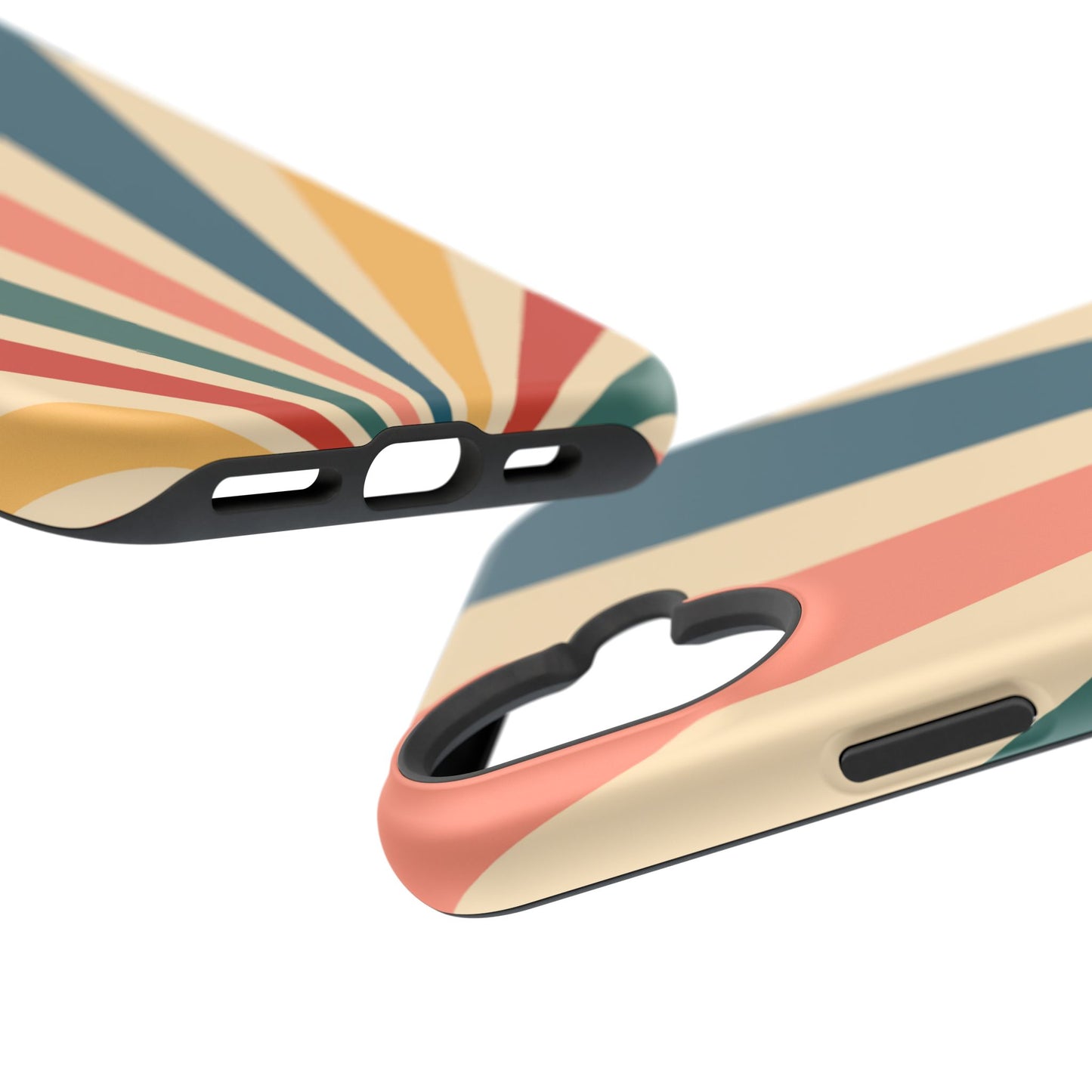 Retro Sunbeam MagSafe iPhone Case – 70s-Inspired Radiating Stripes in Coral, Teal, and Mustard