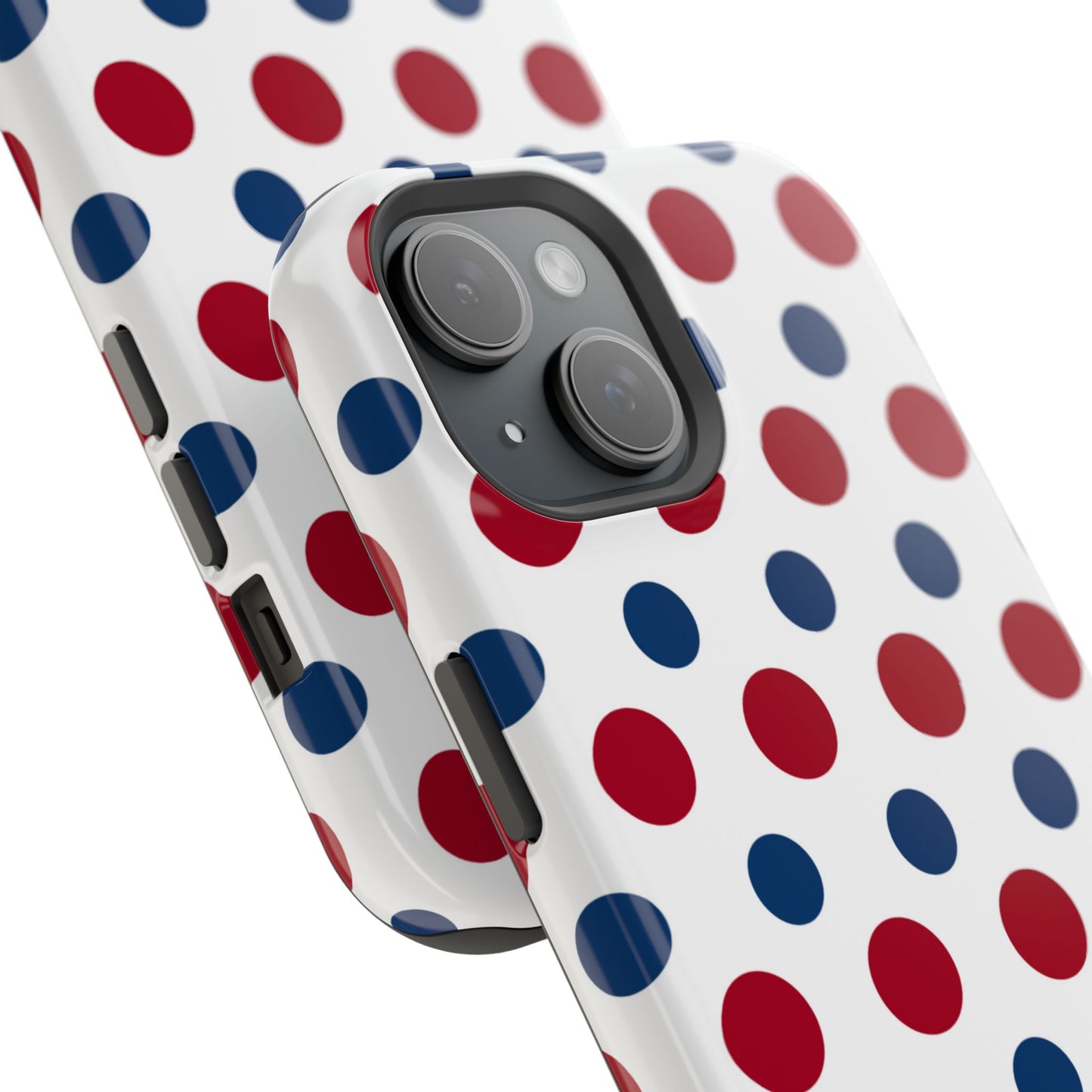 Patriotic Navy, White, and Red Polka Dot MagSafe iPhone Case