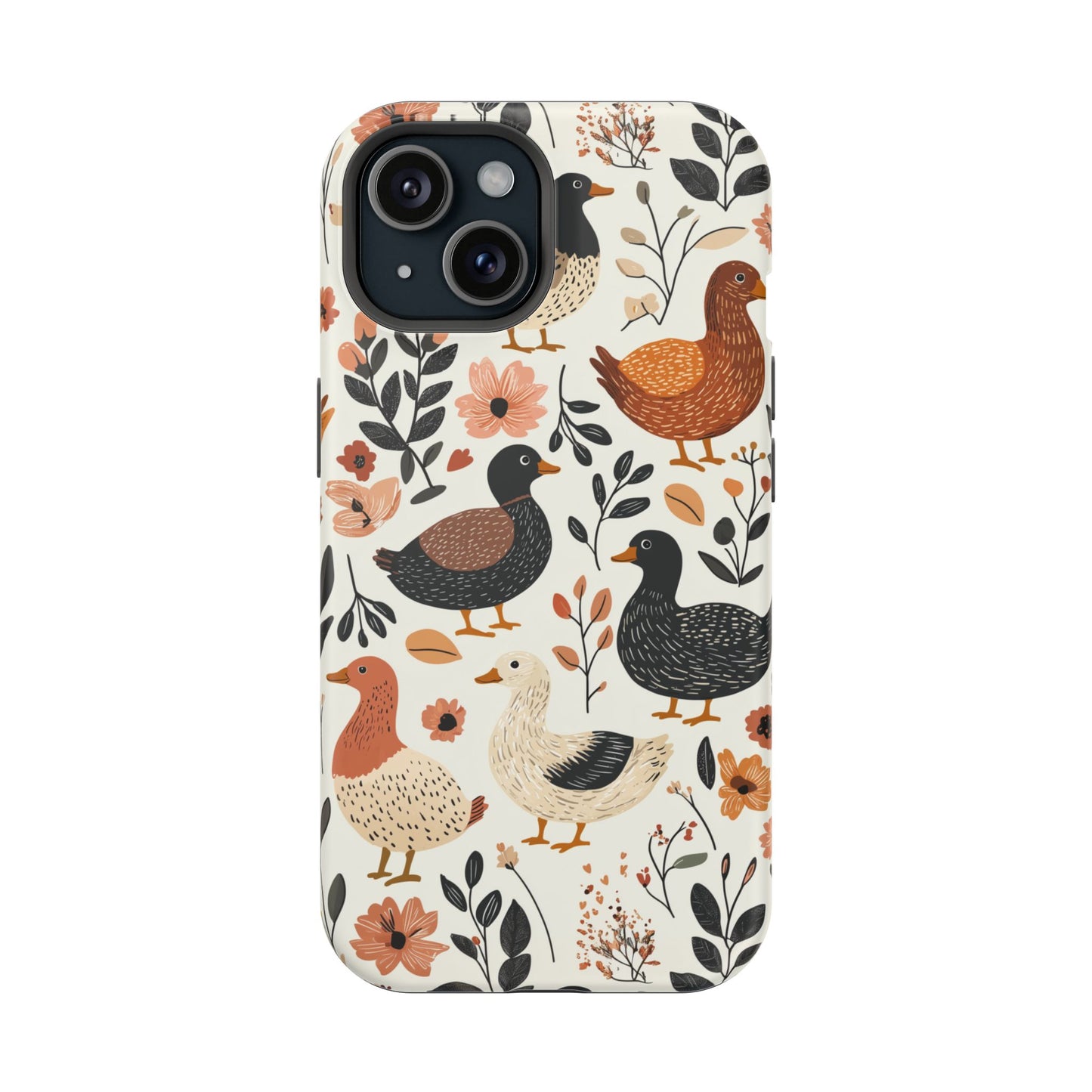 MagSafe iPhone Case: Vintage Duck – Floral & Leaf Design