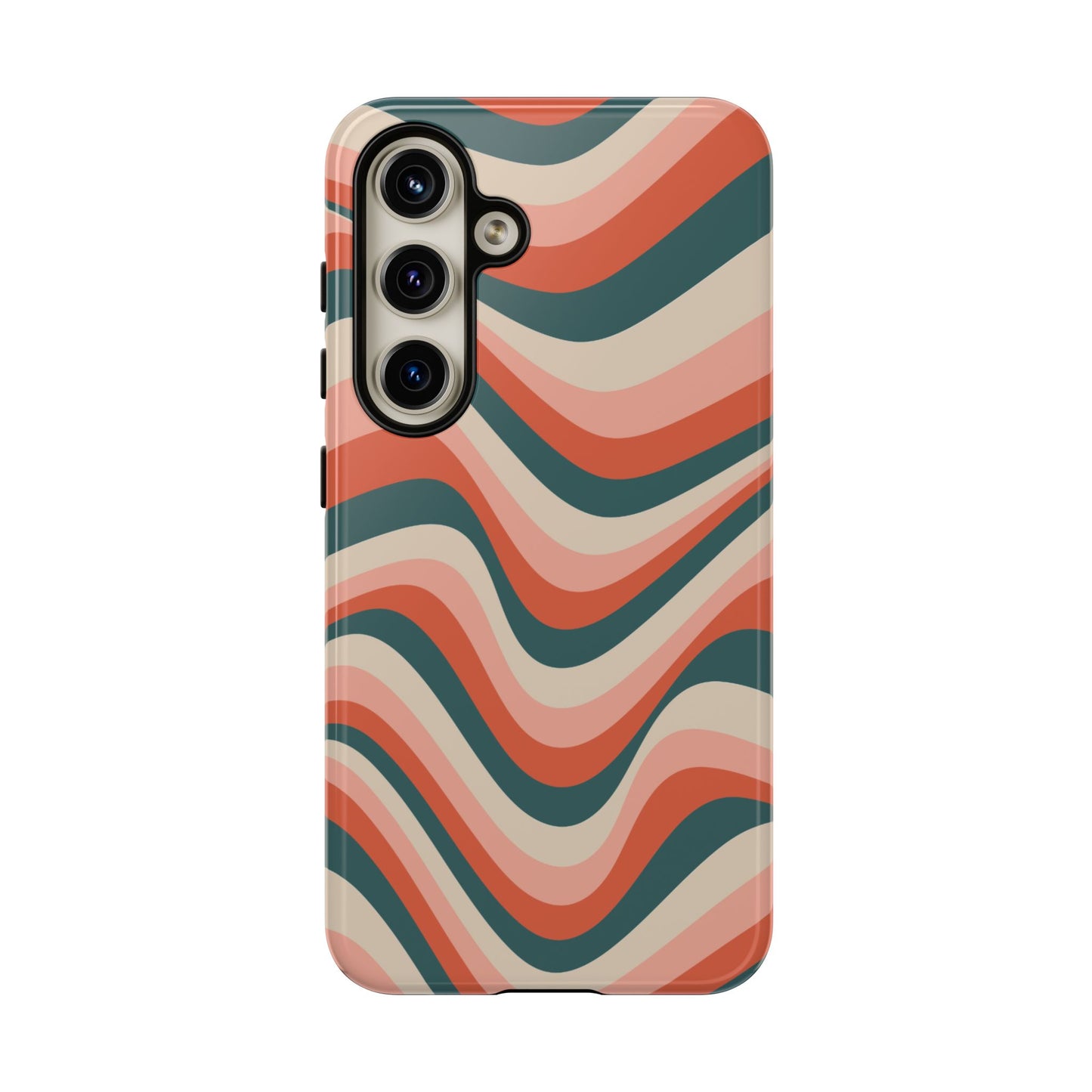 Groovy Waves Samsung Galaxy Case – Retro 70s-Inspired Stripes in Coral, Cream, and Teal