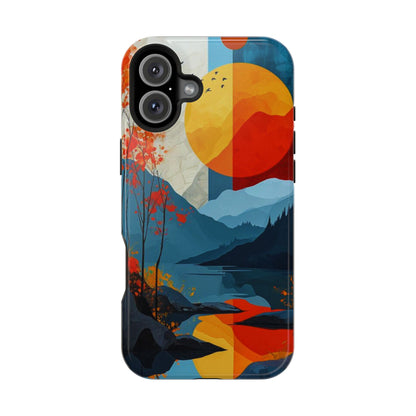 Abstract Autumn Landscape MagSafe iPhone Case – Bold Colorful Sunset Design, Dual-Layer Protection