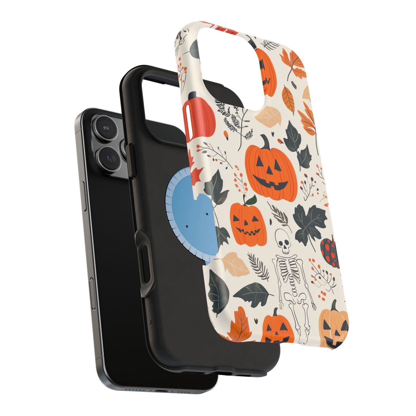 Spooky Pumpkin & Skeleton MagSafe iPhone Case – Halloween Jack-O'-Lantern Design