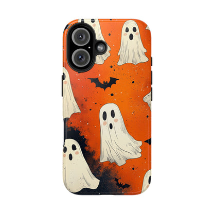 Spooky Ghosts & Bats iPhone Case – Vibrant Orange Halloween Design