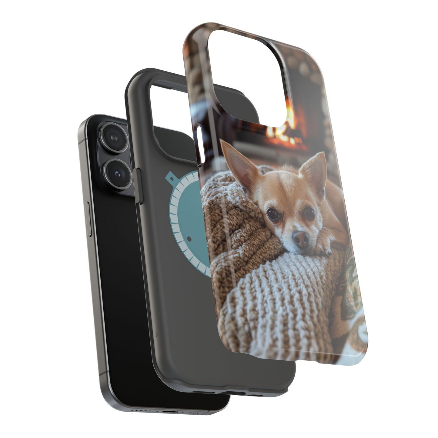 Relaxing Chihuahua by Fireplace MagSafe iPhone Case – Functional and Cozy Design