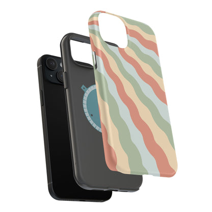 Earthy Retro Waves MagSafe iPhone Case – 70s-Inspired Wavy Stripes in Soft Green, Cream, and Rust