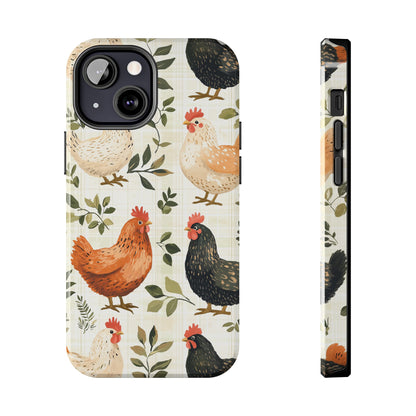 iPhone Case: Vintage Chicken Farmhouse Case – Rustic Leaves Design