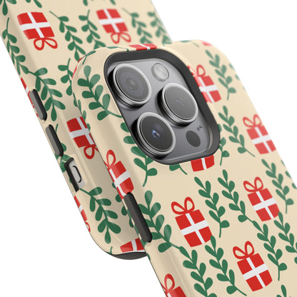 MagSafe iPhone Case: Holiday Cheer – Red Gifts & Green Leaves