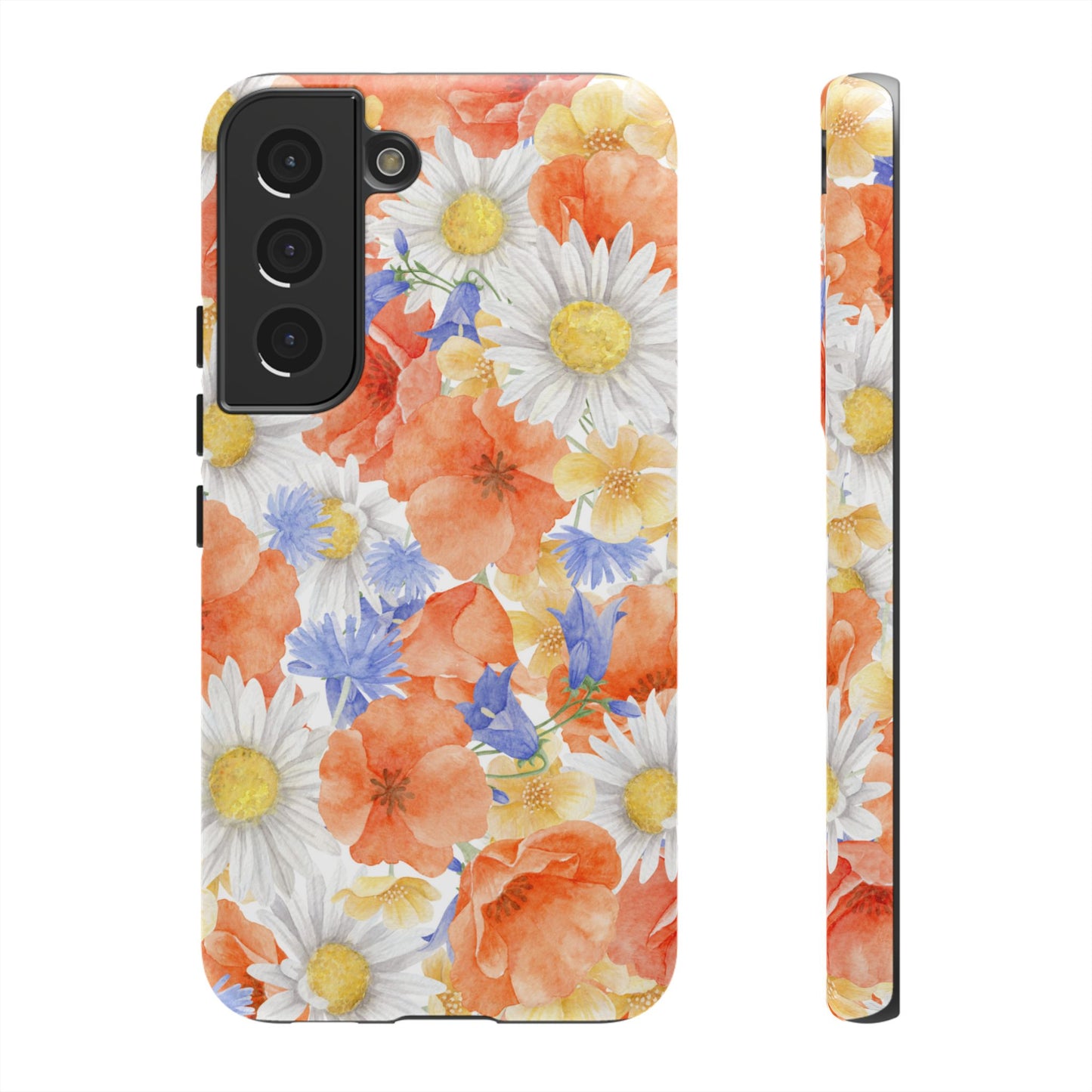 Watercolor Wildflower Pattern Samsung Galaxy Case – Durable Matte Finish with Daisy, Poppy & Cornflower Design