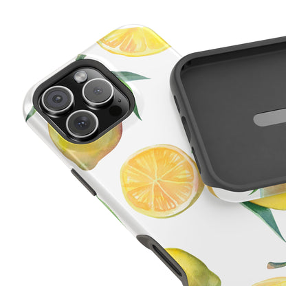 Lemon Grove Watercolor Tough MagSafe iPhone Case – Fresh Citrus Design, Dual-Layer Protection