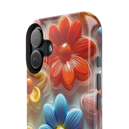 Glossy Retro Flower MagSafe iPhone Case – Colorful 3D Floral Design, Durable Protection