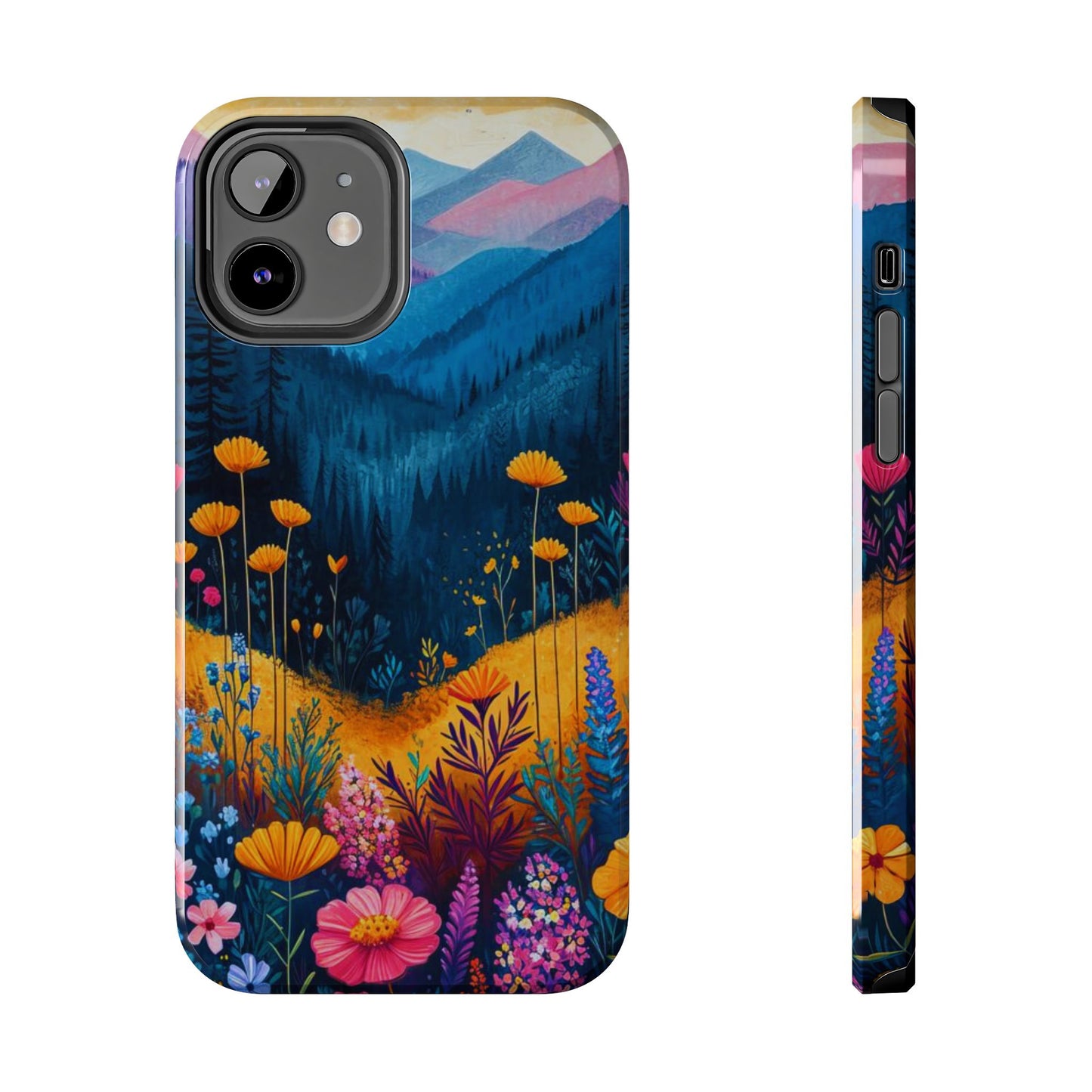 Vibrant Wildflower Mountain iPhone Case – Bold Nature Art, Dual - Layer Protection" - BOGO Cases