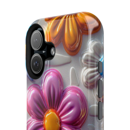 Glossy 3D Floral MagSafe iPhone Case – Colorful Flower Pattern, Durable Protection