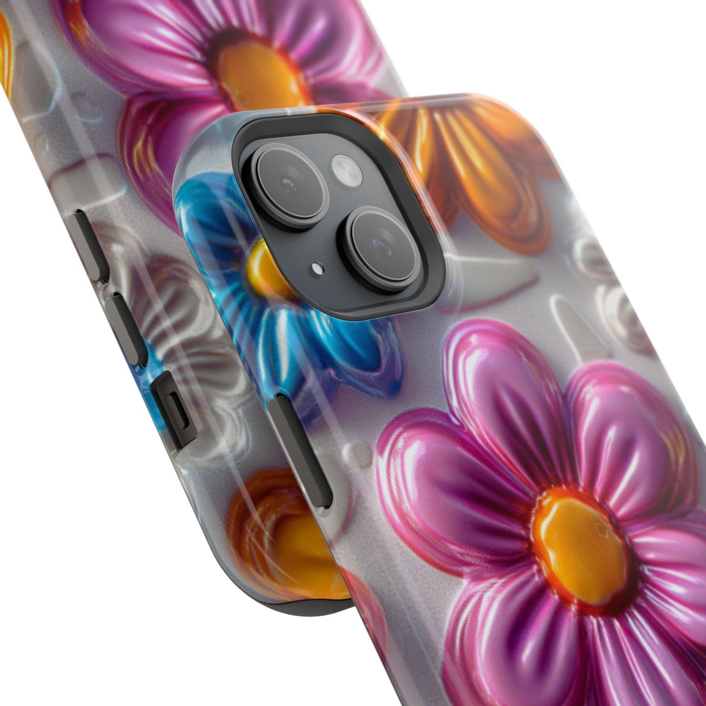 Glossy 3D Floral MagSafe iPhone Case – Colorful Flower Pattern, Durable Protection