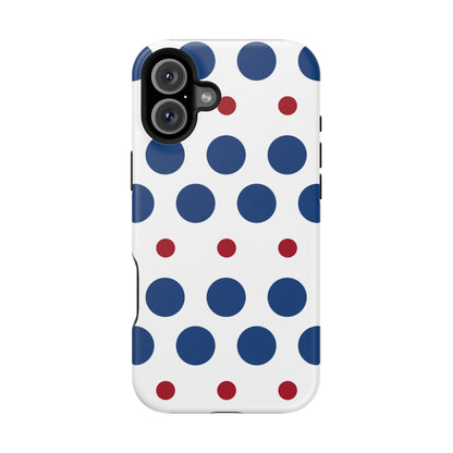 Bold Navy & Red Polka Dot Pattern – MagSafe iPhone Case