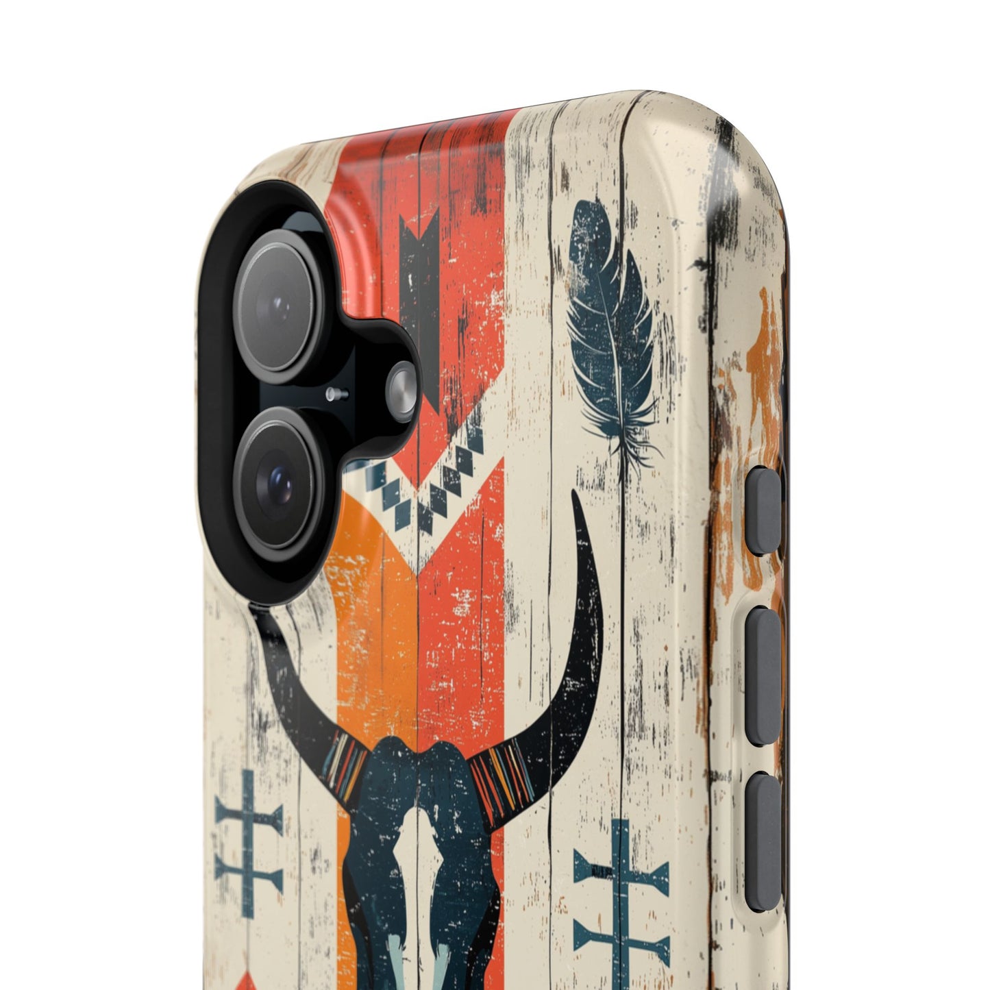 Rustic Western Bull Skull Tough MagSafe iPhone Case – Distressed Wood Design, Dual-Layer Protection