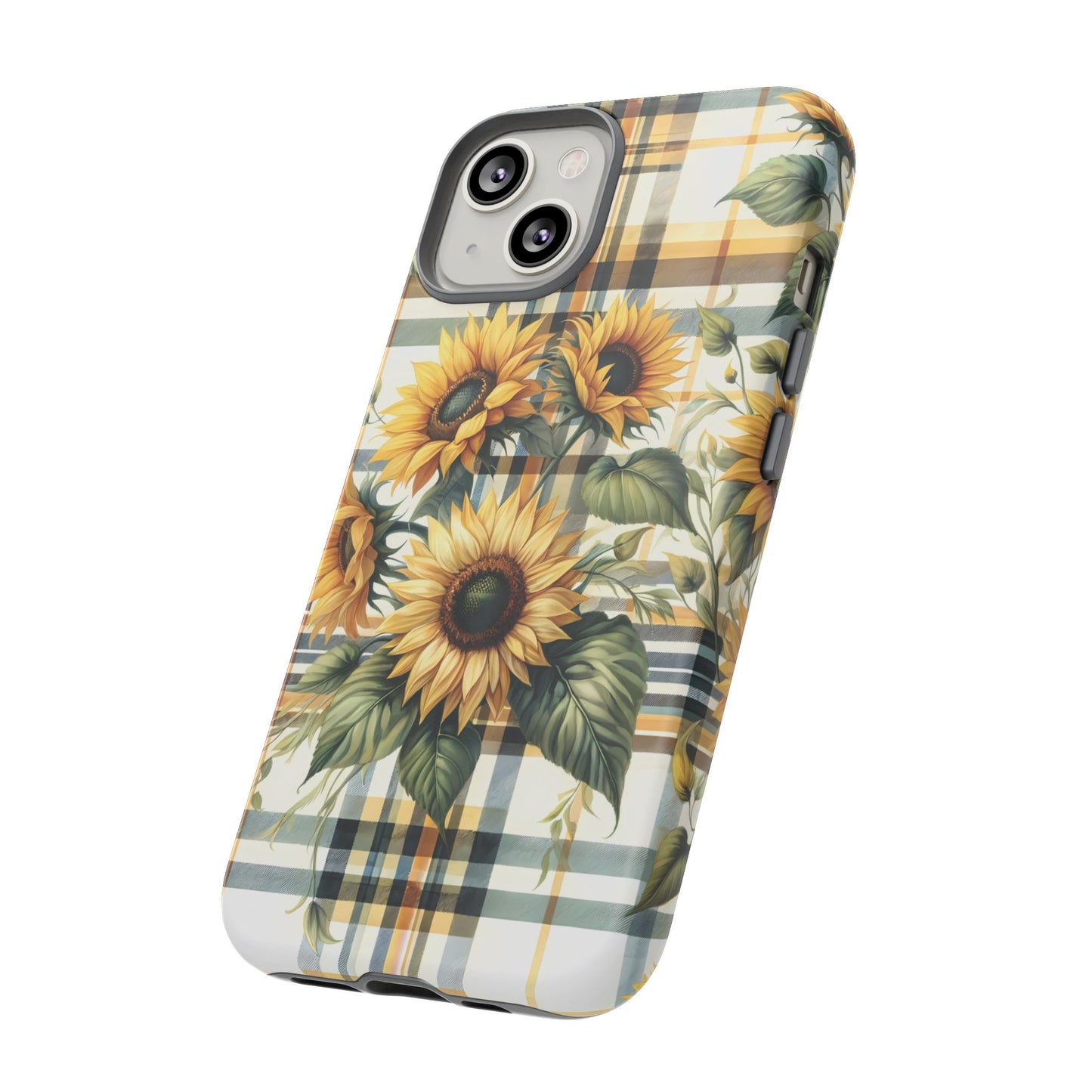 Cute Sunflower Phone Case - Sunny Blossom Plaid - Checkered Sunflowers Phone Case for iPhone & Samsung. Be Happy With These Bright Colors!