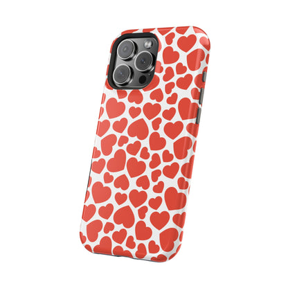 Playful White Hearts on Red MagSafe Case