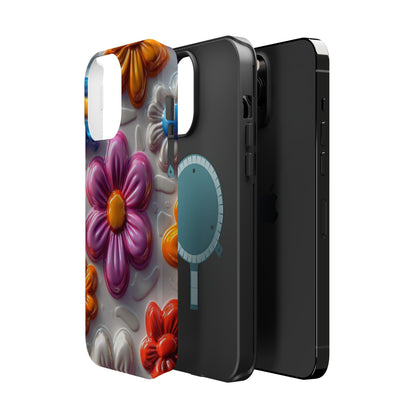 Glossy 3D Floral MagSafe iPhone Case – Colorful Flower Pattern, Durable Protection