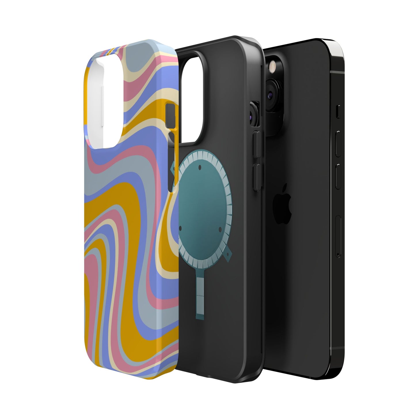 Groovy Pastel Waves MagSafe iPhone Case – 70s-Inspired Design with Dual-Layer Protection