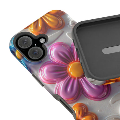 Glossy 3D Floral MagSafe iPhone Case – Colorful Flower Pattern, Durable Protection