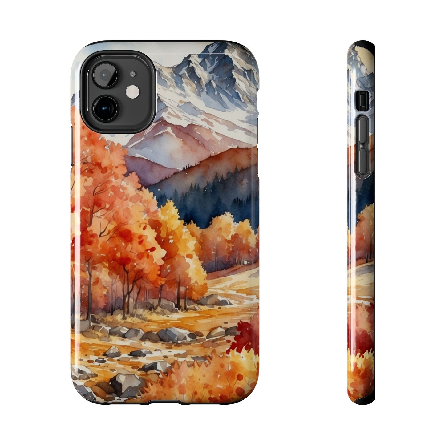 Watercolor Autumn Forest and Mountains - iPhone Case