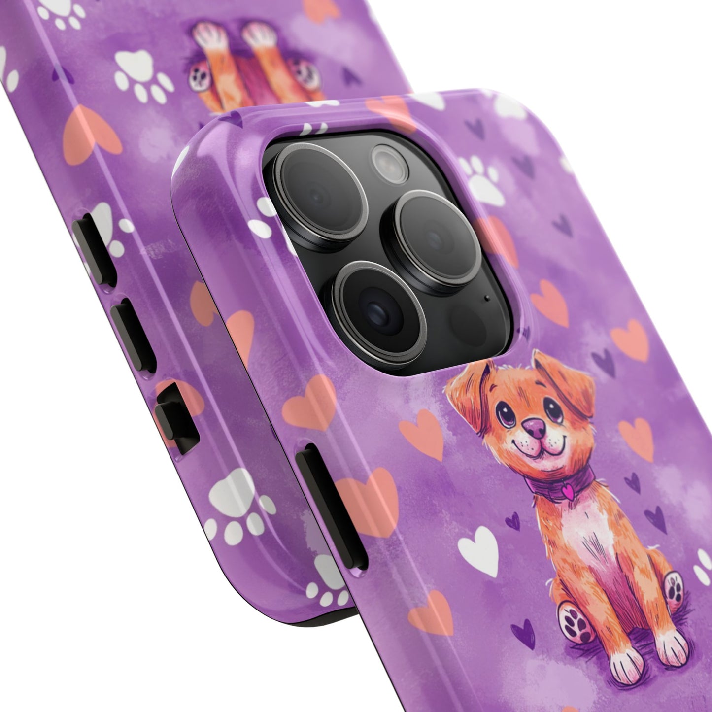 Cute Puppy iPhone Case - Adorable Pet Design with Hearts & Paw Prints, Protective Cover