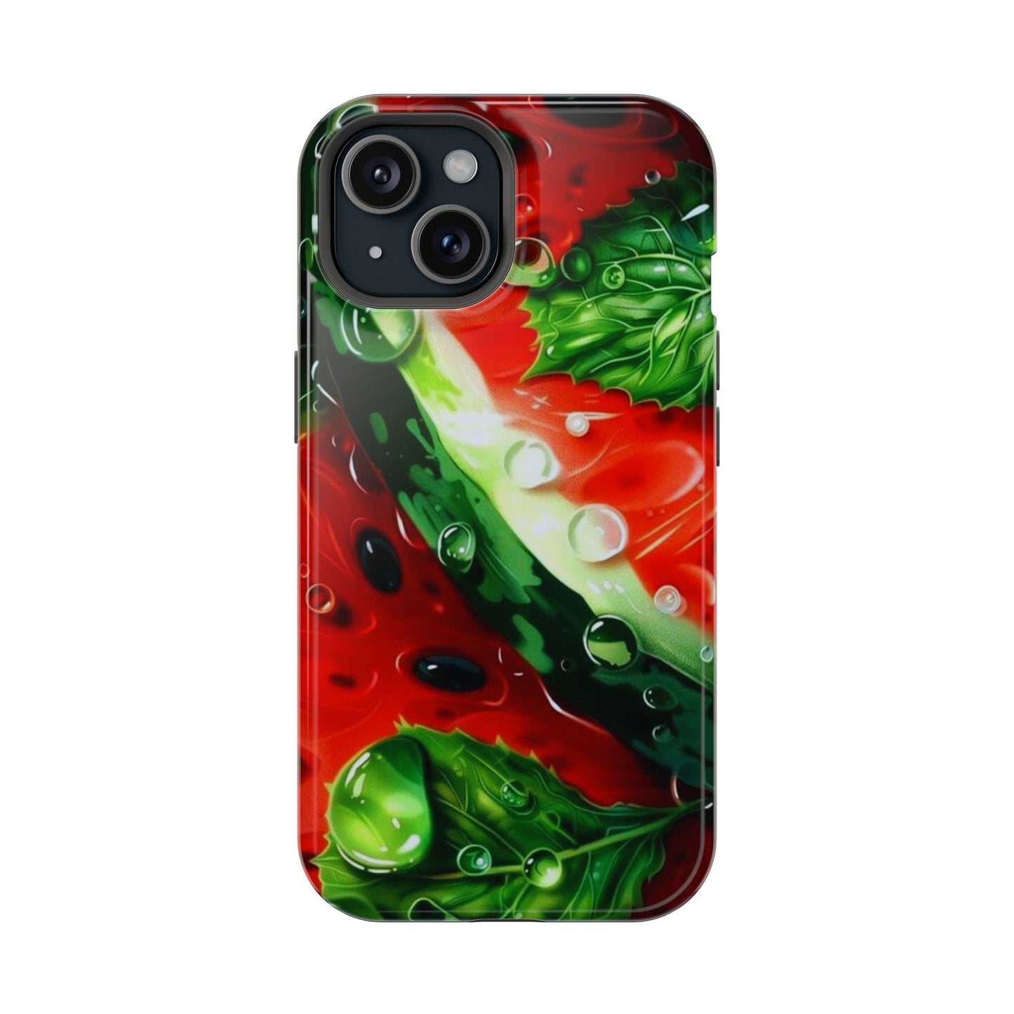 Juicy Watermelon & Mint MasSafe iPhone Case – Tough Dual-Layer, Vibrant Summer Design