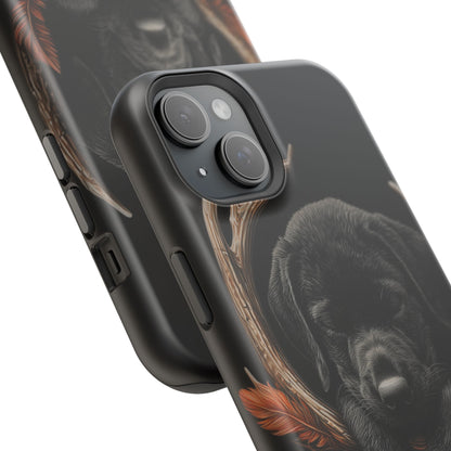 Charming Black Labrador Puppy on Feathers MagSafe iPhone Case