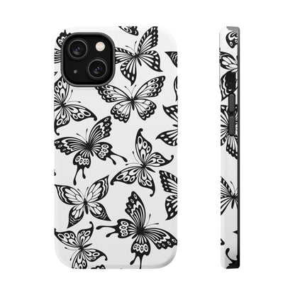 Monochrome Butterfly Pattern Tough MagSafe Case – Dual-Layer Protection with Matte Finish