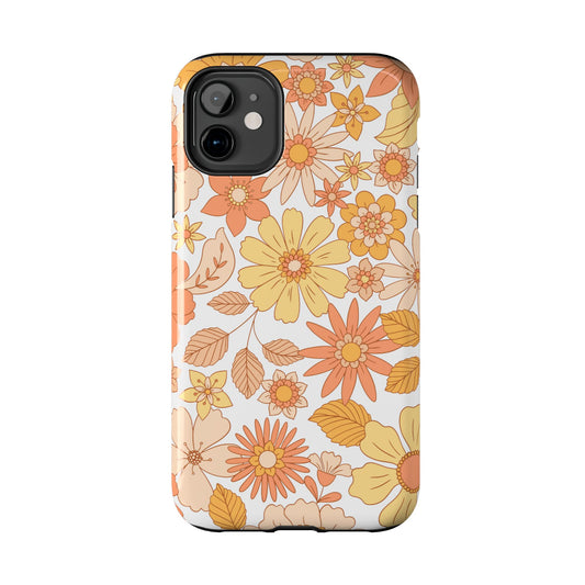 Vintage Floral Bloom iPhone Case – Warm Orange & Yellow Retro Flower Design with Matte Finish