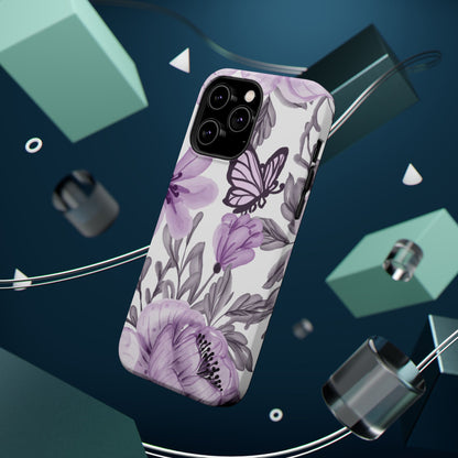 Lavender Bloom Butterfly MagSafe iPhone Case – Delicate Floral Design with Watercolor Details