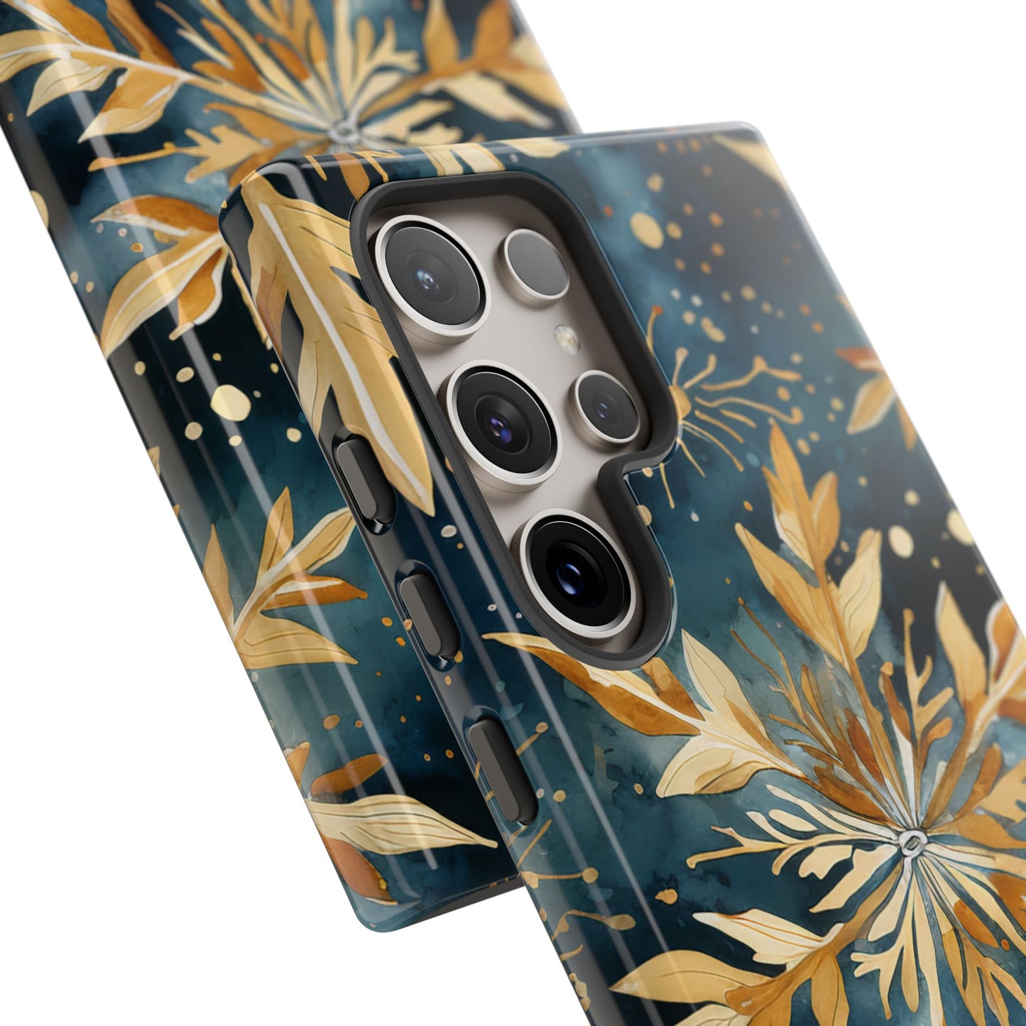 Gold Floral Snowflakes on Midnight Blue - Samsung Galaxy Series Case