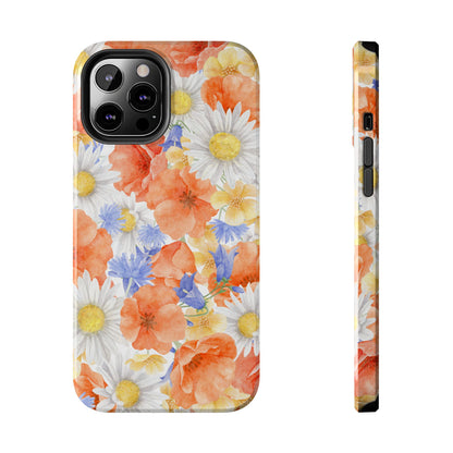 Watercolor Wildflower Pattern iPhone Case – Durable Matte Finish with Daisy, Poppy & Cornflower Design