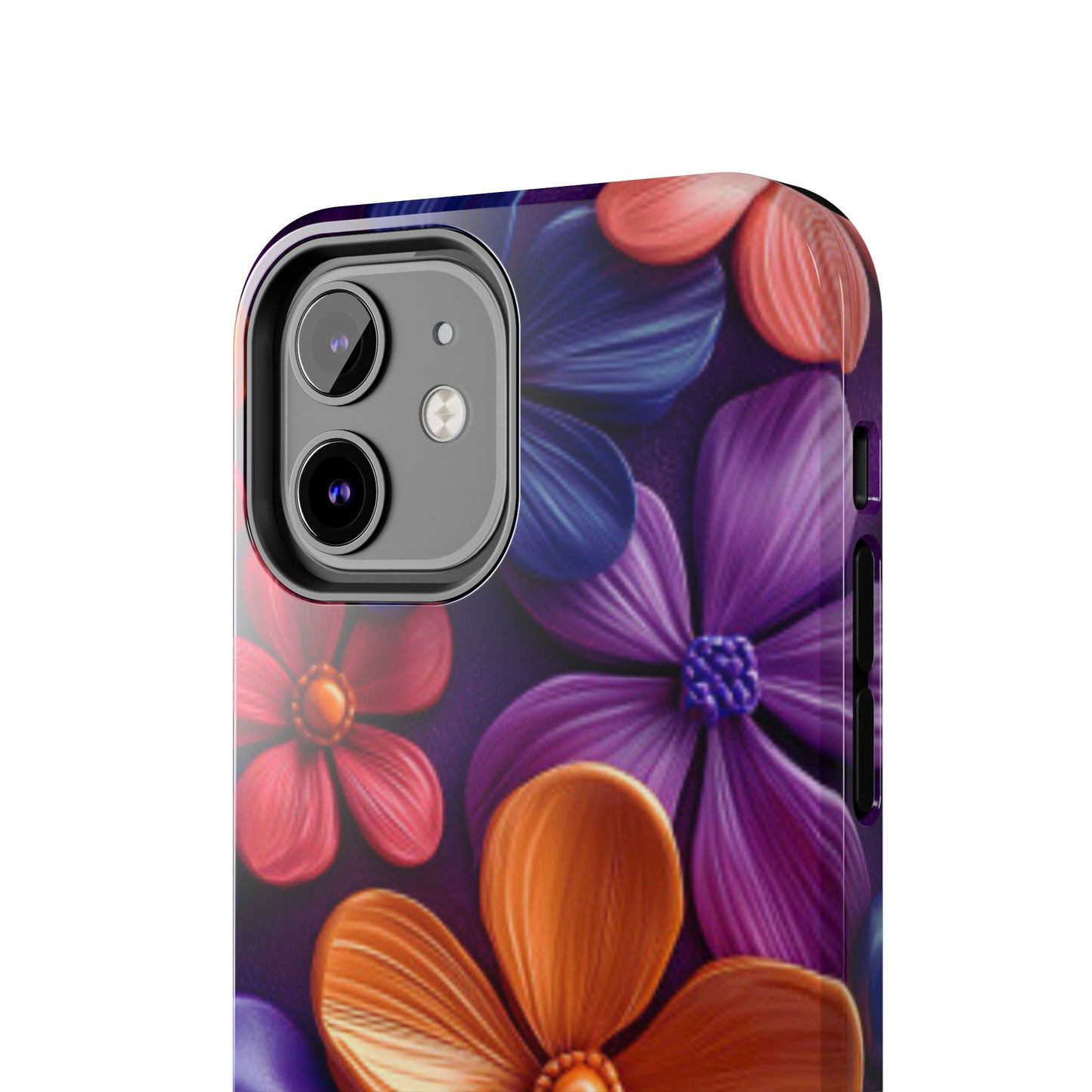 Bold Floral 3D iPhone Case – Vivid Purple and Orange Flower Design, Shock - Resistant - BOGO Cases