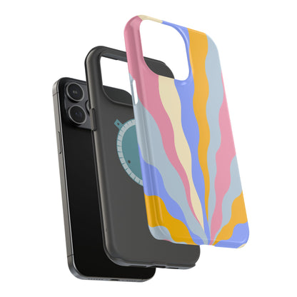 Pastel Radiance MagSafe iPhone Case – 70s-Inspired Dual-Layer Design with Wavy Sunburst Pattern