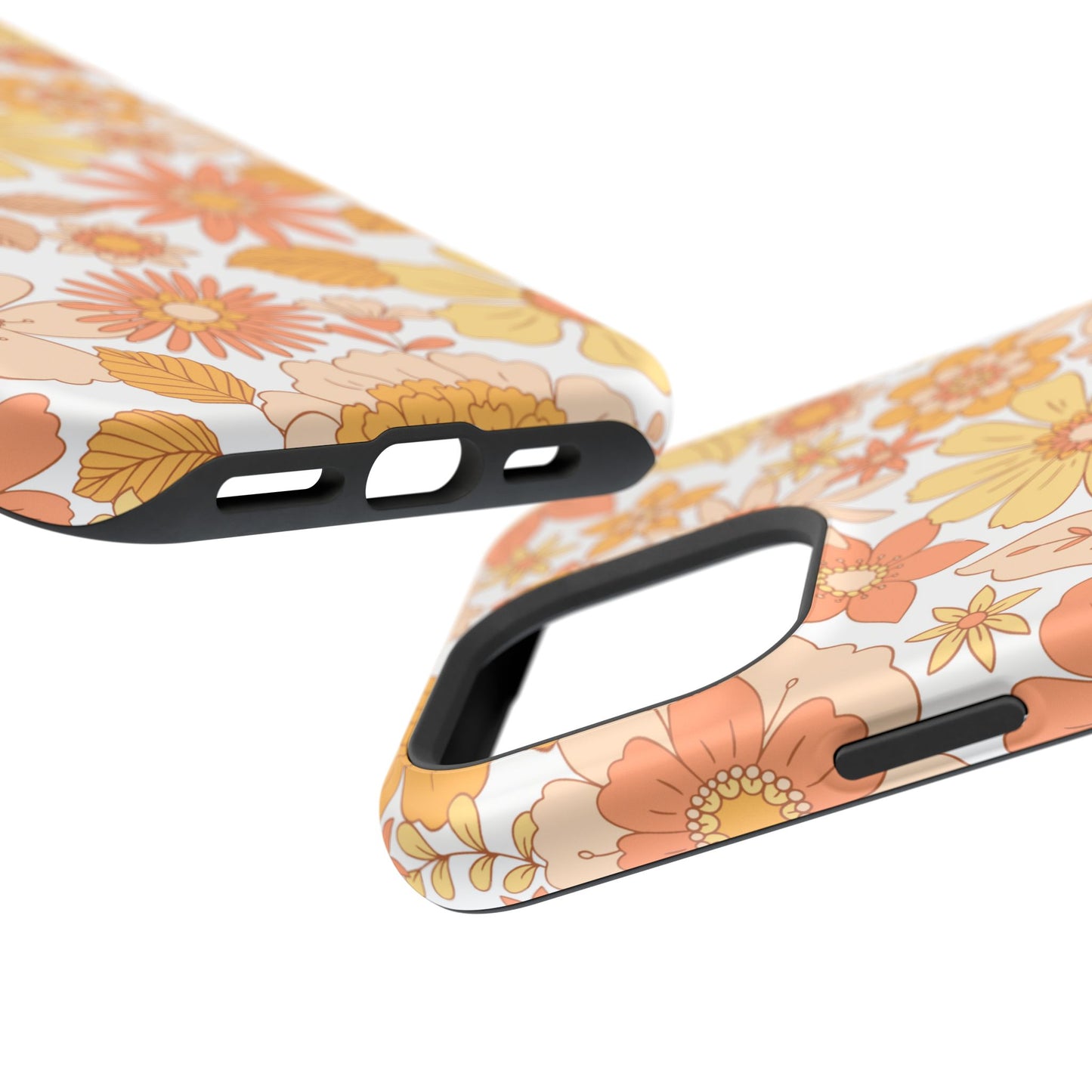 Vintage Floral Bloom MagSafe iPhone Case – Warm Orange & Yellow Retro Flower Design with Matte Finish