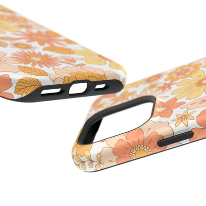 Vintage Floral Bloom MagSafe iPhone Case – Warm Orange & Yellow Retro Flower Design with Matte Finish