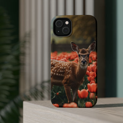 Fawn Among Tulips MagSafe iPhone Case