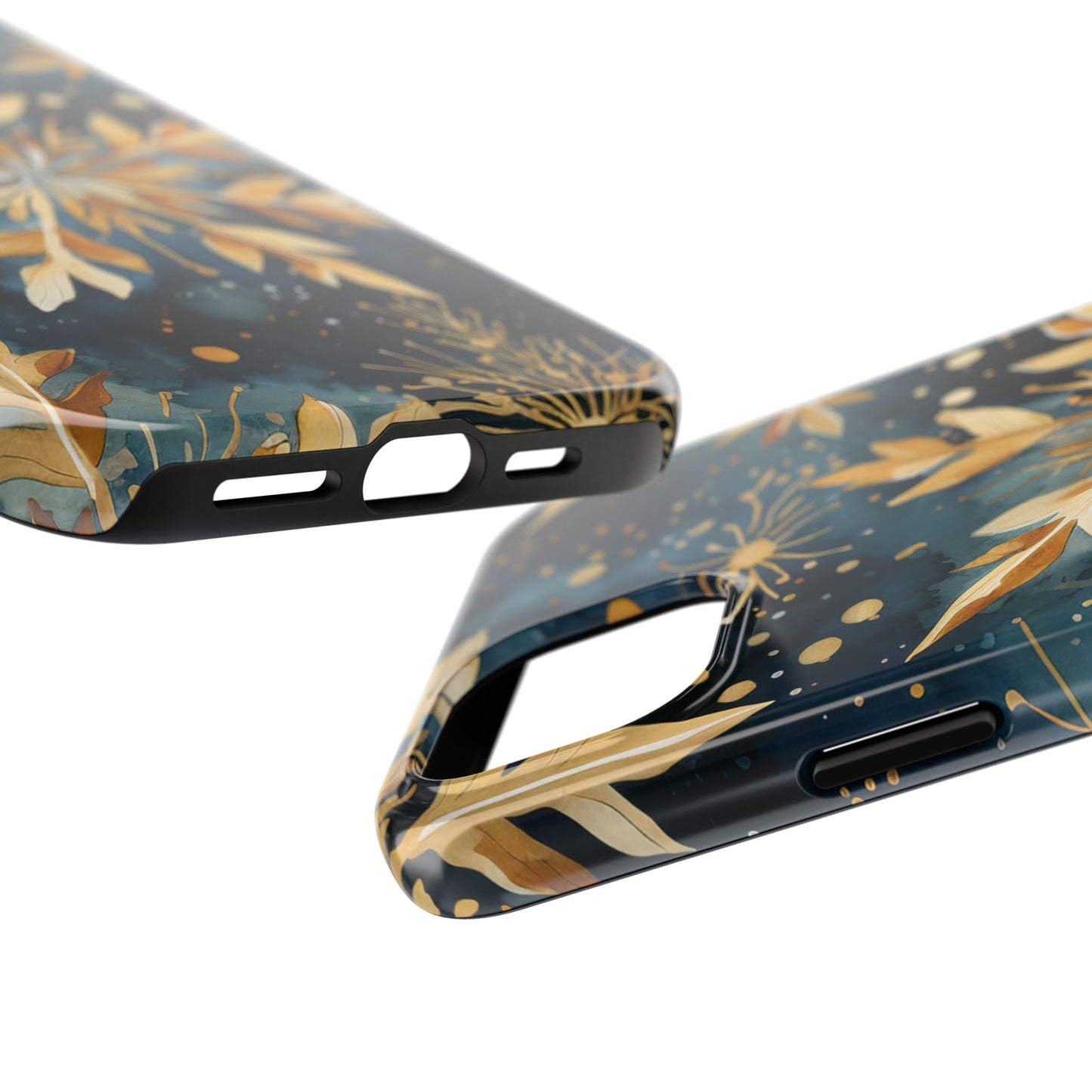 Gold Floral Snowflakes on Midnight Blue - iPhone Series Case