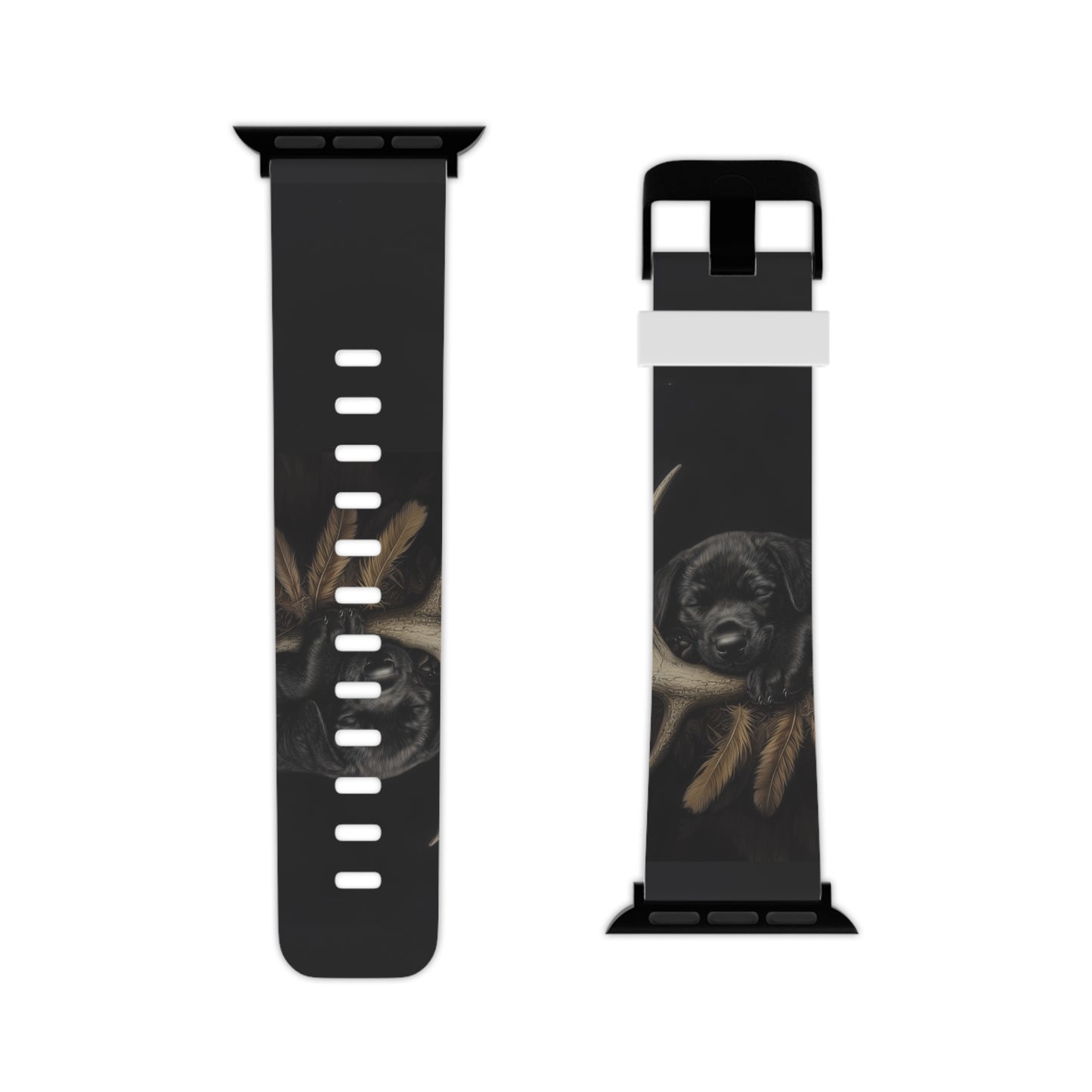 Adorable Black Labrador Puppy on Feathers Apple Watch Band