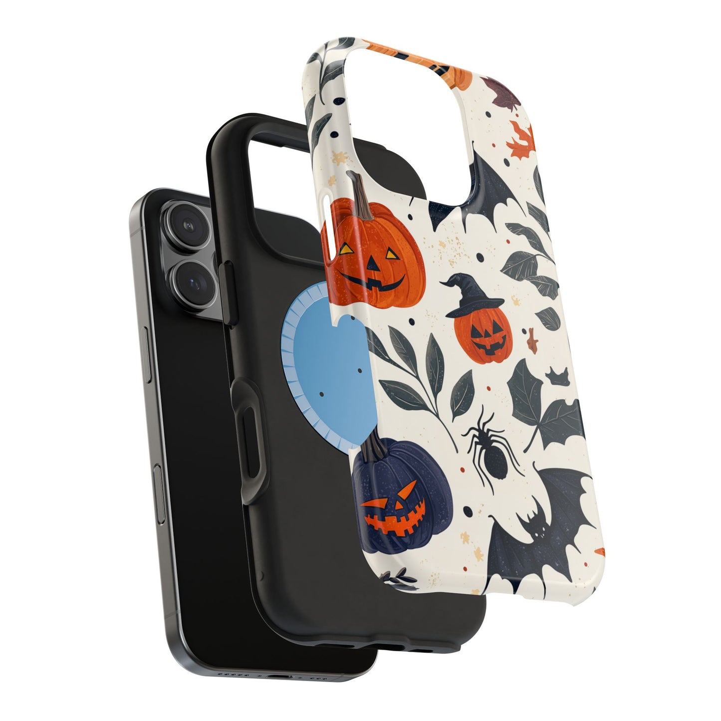 Spooky Halloween MagSafe iPhone Case – Pumpkins, Bats, and Spider Design