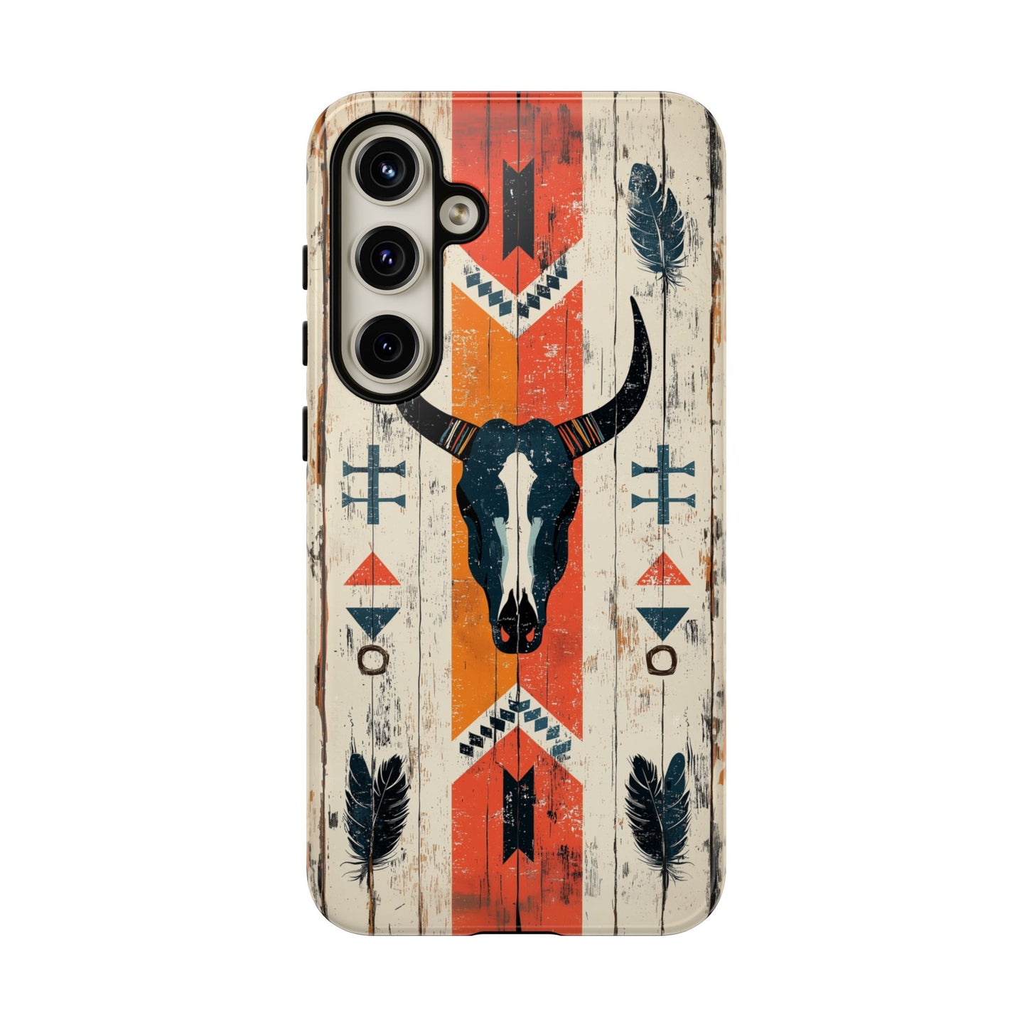 Rustic Western Bull Skull Tough Samsung Galaxy Case – Distressed Wood Design, Dual - Layer Protection - BOGO Cases