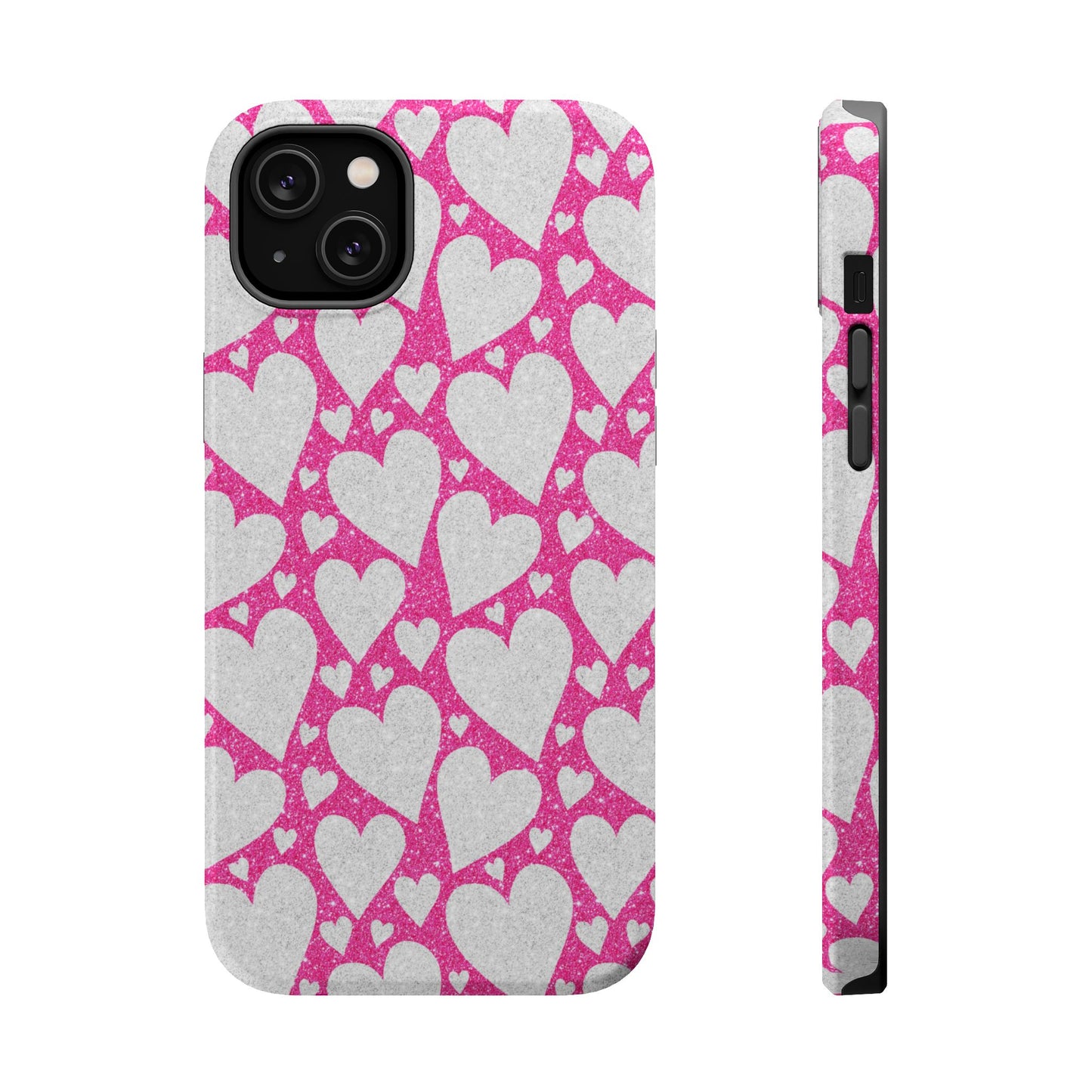 Pink and Silver Glitter Heart Pattern MagSafe Case