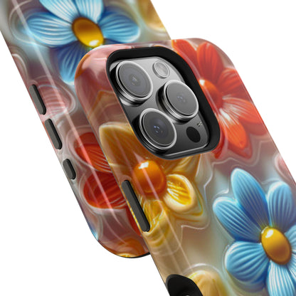 Glossy Retro Flower MagSafe iPhone Case – Colorful 3D Floral Design, Durable Protection