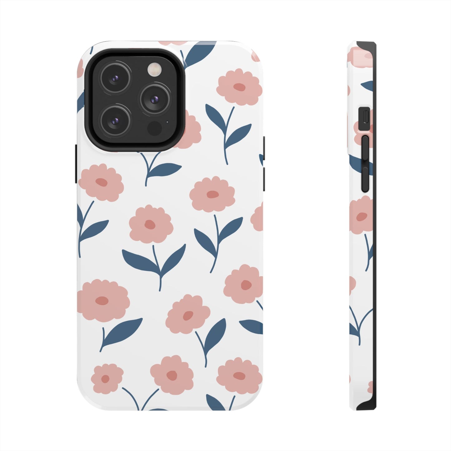 Playful Pink Floral Tough iPhone Case – Soft Pastel Design, Slim & Shockproof